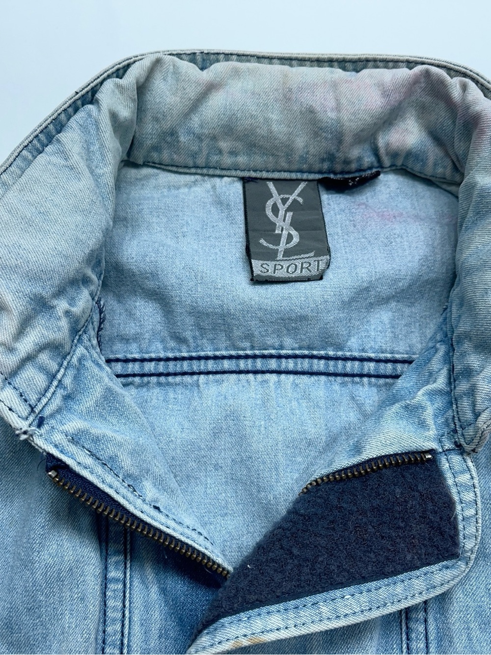 Vtg Saint Laurent YSL SPORT Denim Vest Mens Size Small Faded Blue Distressed - Picture 14 of 16